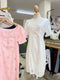 Women Spring Round Neck Hollow Embroidered Lace Dress